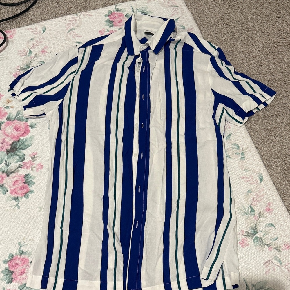 Men's Blue White and green Striped Shirt
